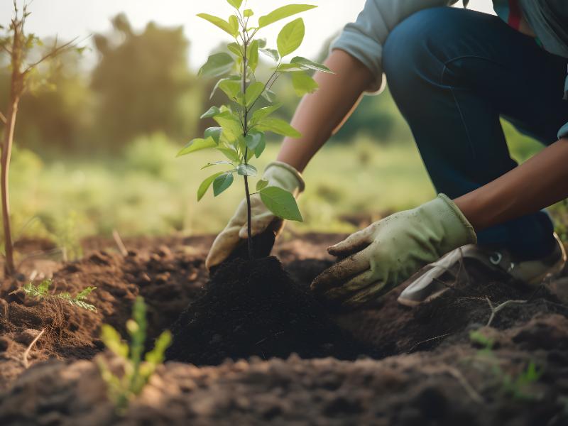 Farmer planting tree in the garden. Save world and environment concept.